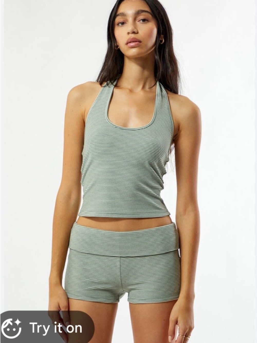 Pac Sun Striped Scoop Neck Tank and Shorts Set in Sage